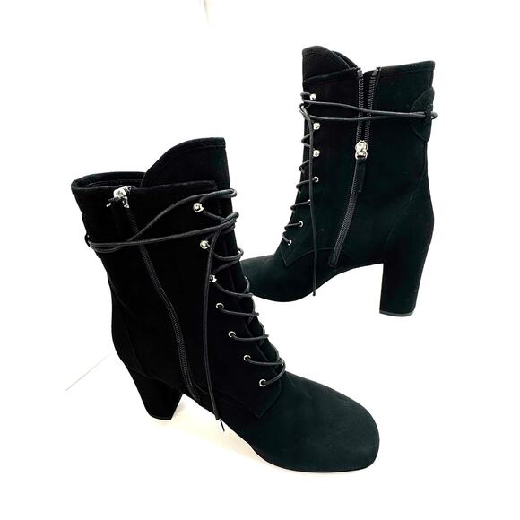 LONGCHAMP BLACK BLOCK HEEL LEATHER LACE-UP BOOT size FR 40/ US 9 - Picture 4 of 13